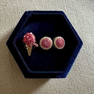 Three pink crystal studs